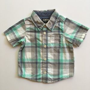 Osh Kosh Mint/Grey/White Button Down Shirt (9mo)